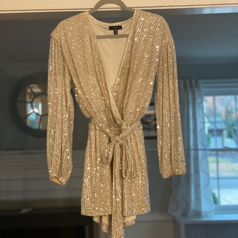 Aqua sparkly gold romper, Perfect for a holiday party or New Years Eve!!
